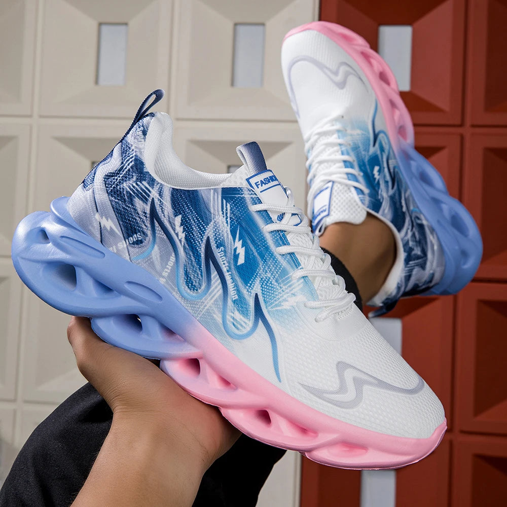 Fashion Gradient Women and Men Sneakers Weave Cushion Sole Sports Casual Shoes For Unisex Lace Up Lightweight Breathable Shoes