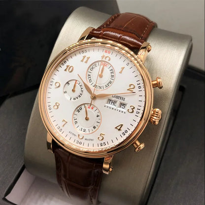 Reloj de lujo suizo LOBINNI para hombre, mecánico automático con calendario perpetuo, cristal de zafiro y multifunción L13019-8