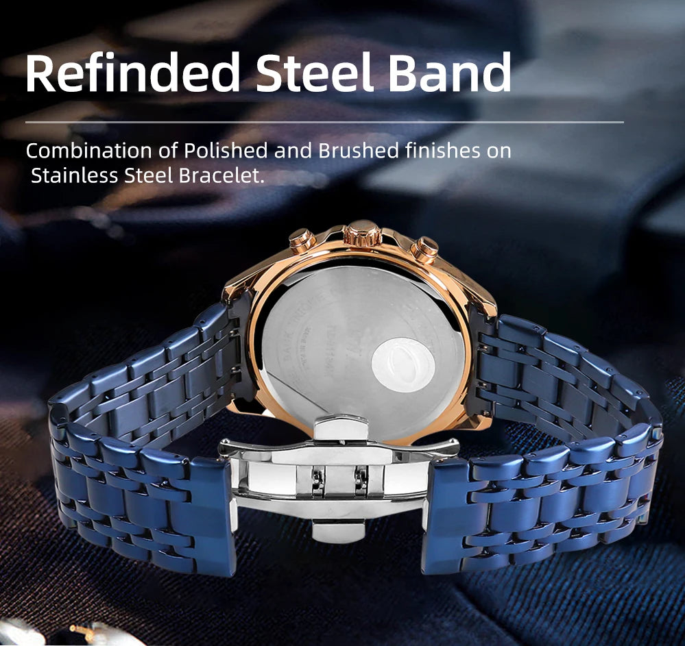 REWARD Mens Watches Waterproof  Luminous Quartz Wristwatch Business Stainless Steel Strap with gift box