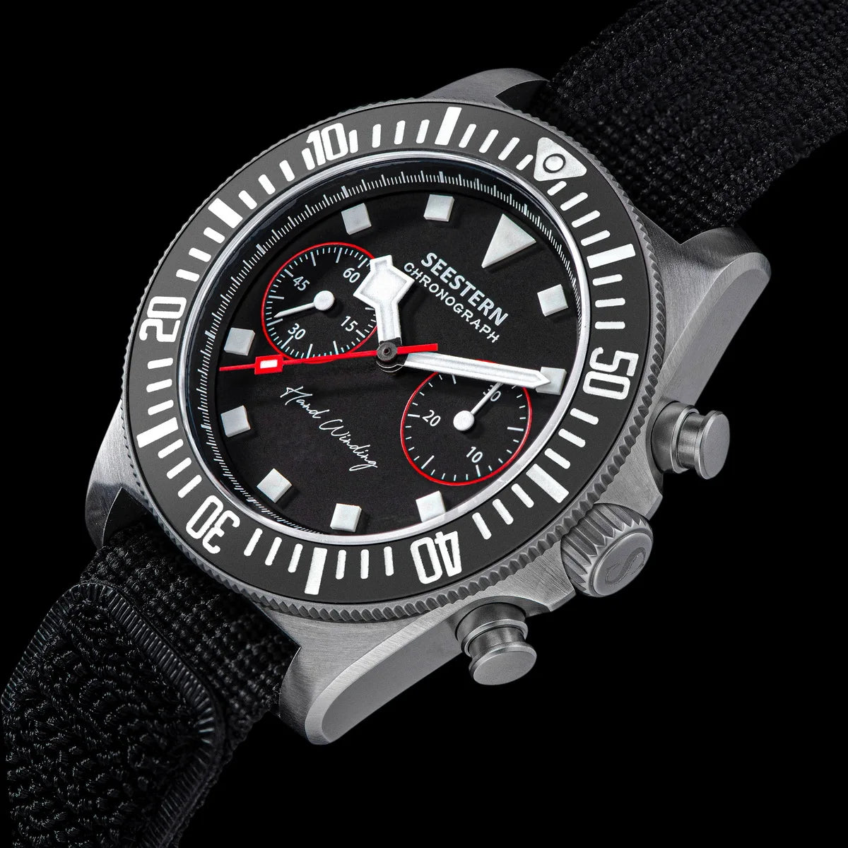 Cronógrafo SEESTERN para homem com movimento mecânico Tianjin ST1901, vidro de safira, bracelete de nylon, autocolante, luminoso, esqueleto