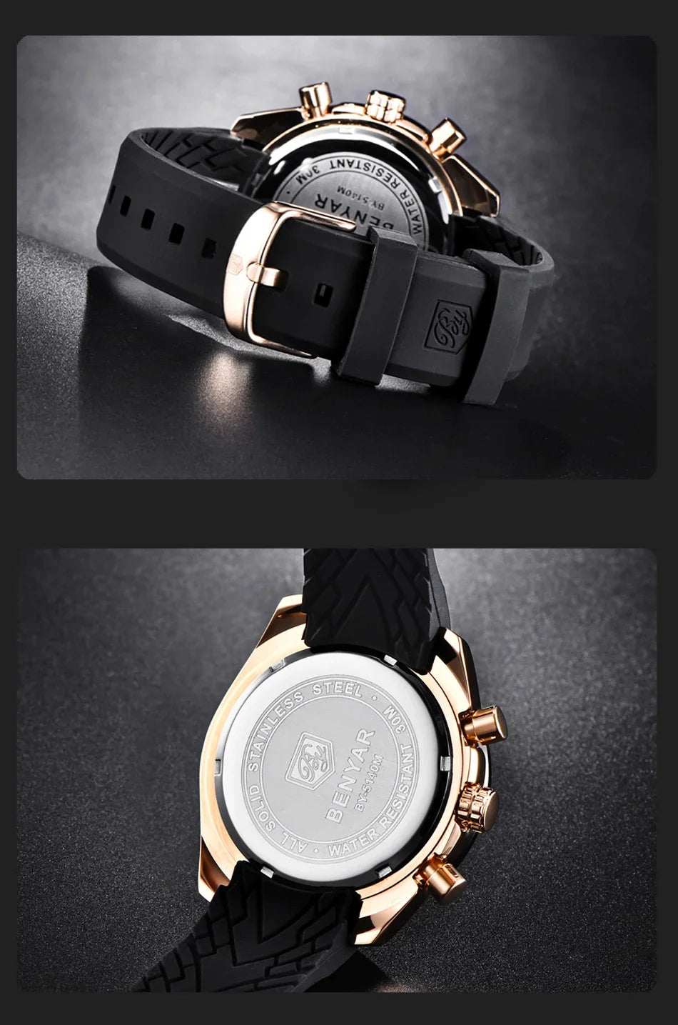 Reloj para hombre BENYAR 5140, reloj deportivo informal, reloj de cuarzo de lujo resistente al agua, cronógrafo militar de marca de alta gama.