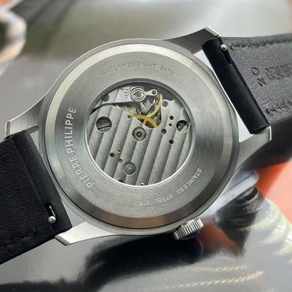 High-end men's 38MM watch black enamel dial ST17 manual mechanical watch leather waterproof