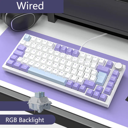 AJAZZ AK820 75% Wired Mechanical Keyboard: Hot‑Swappable, RGB/White/Ice‑Blue Backlit, Volume Knob Control | For Office & Gaming