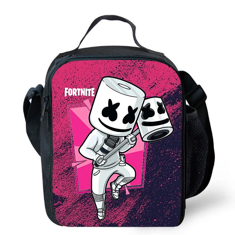Fortnite Cartoon Lunch Bag, Portable Insulated Lunch Bag, Reusable Food Storage Bag, Suitable for Children and Students