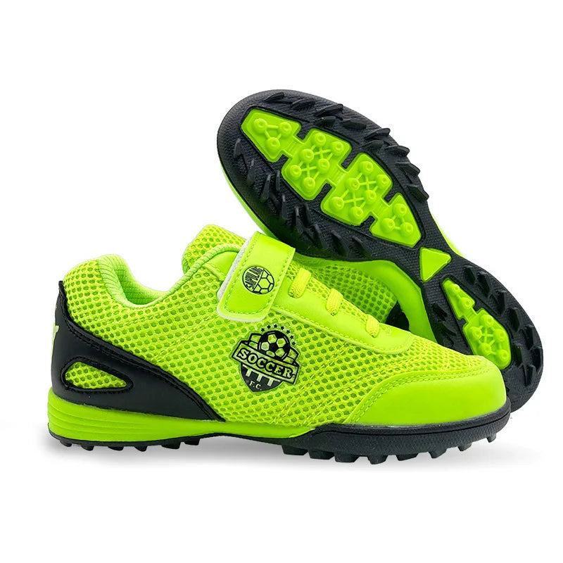Zapatillas de fútbol infantiles para niño y niña, cierre de velcro, botas de fútbol sin tacos, calzado para principiantes de lacrosse, críquet y béisbol
