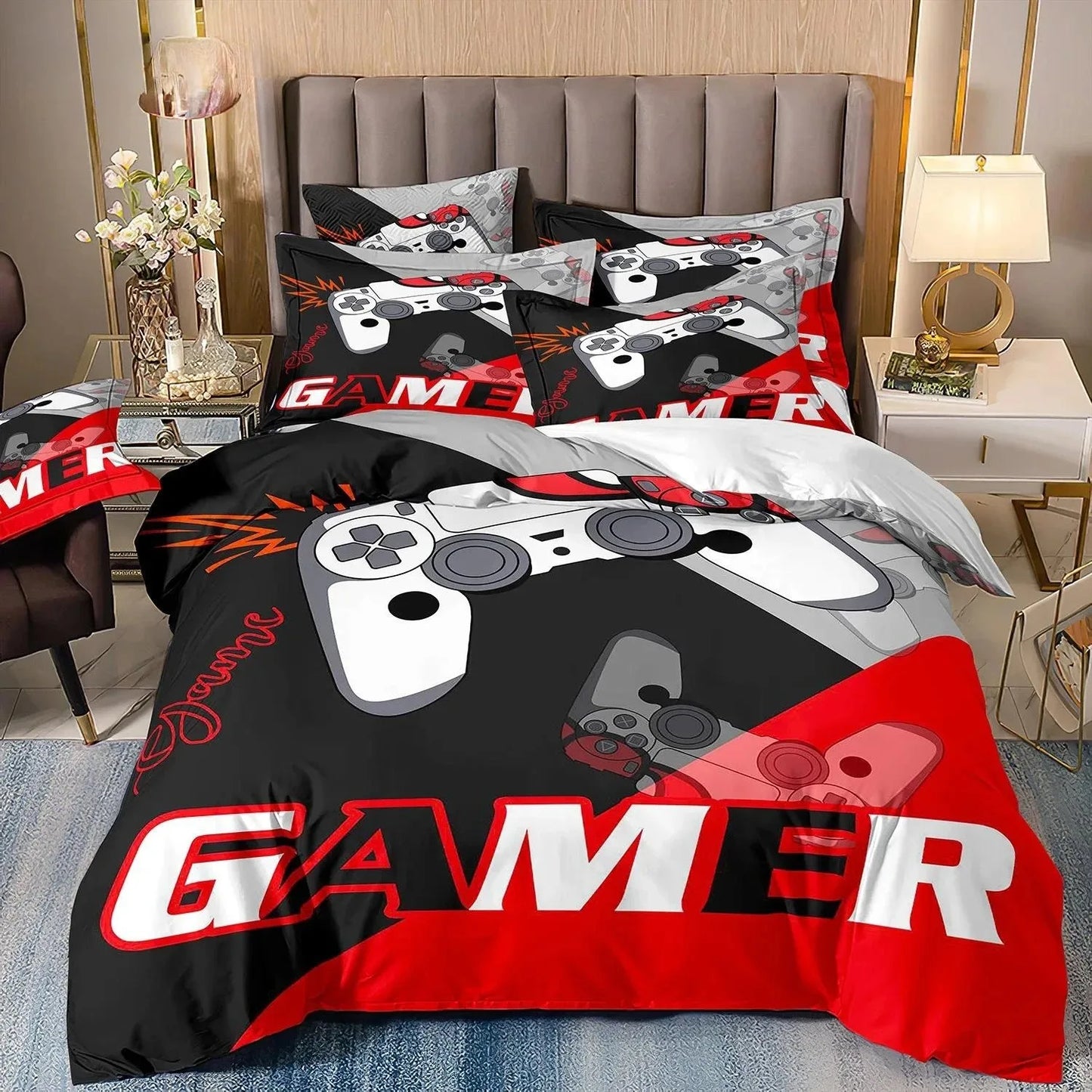Set biancheria da letto gaming per bambino, copripiumino Queen ispirato ai videogiochi, copripiumino con design PlayStation per ragazzi e uomini giovani