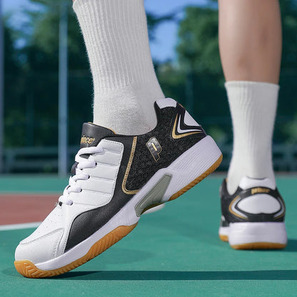 Professional Men Women Leather Badminton Shoes Couple Anti-Slip Training Sneakers Lightweight Tennis Shoes Volleyball Sport Shoes