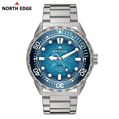 NORTH EDGE NEW+ TRITON-TI Titanium Solar-Powered Diving Watch Luxury Quartz Watches For Men 300M Waterproof 180+ Day Power