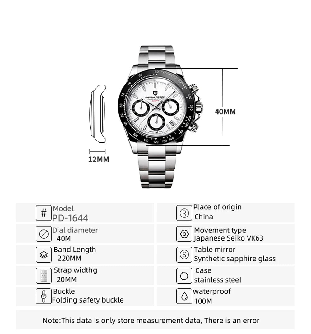 Gold 1644 PAGANI DESIGN 2026 New Men's Watches Top Brand Luxury Mens Quartz Wrist Watch Men Watch Men Chronograph Waterproof