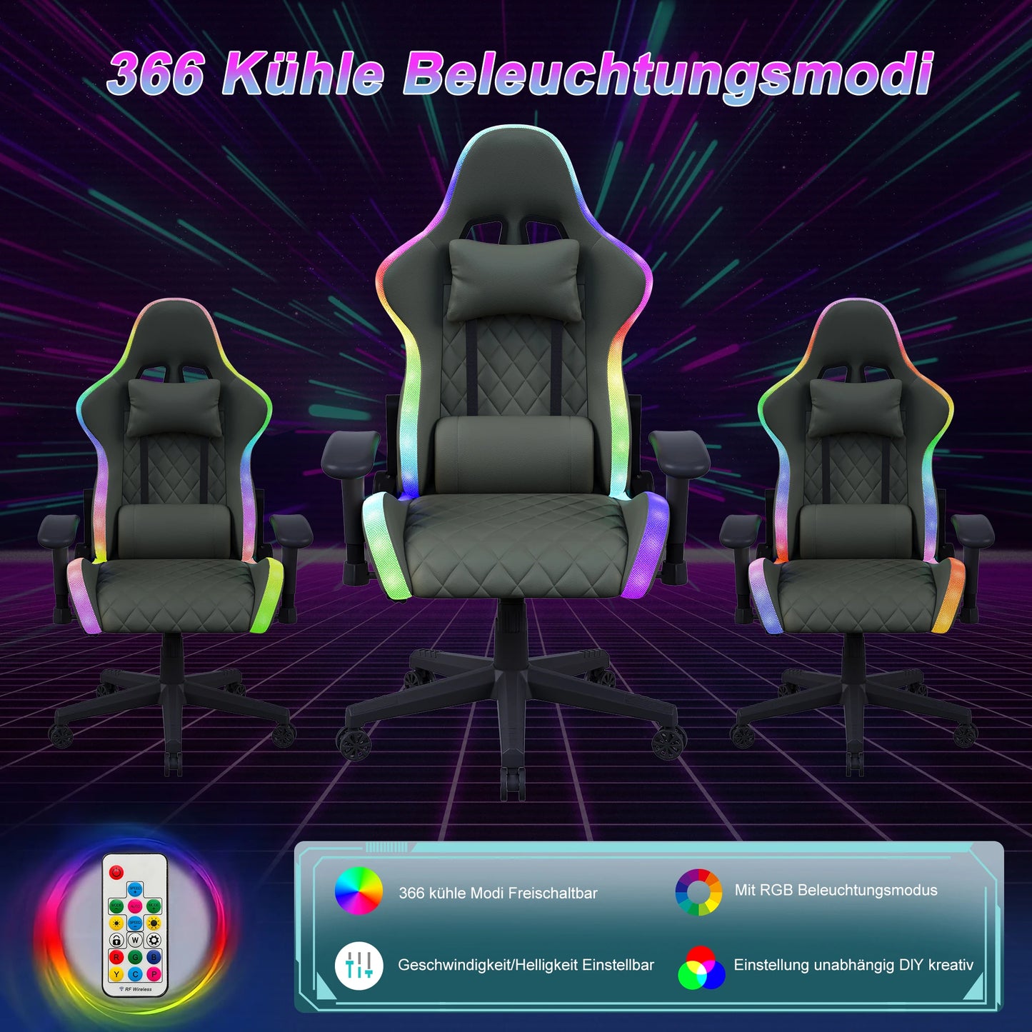 Comanlai Ergonomic Gaming Chair with RGB LED Lights, Massage Lumbar Support, Adjustable Reclining Computer Chair for Gaming & Office