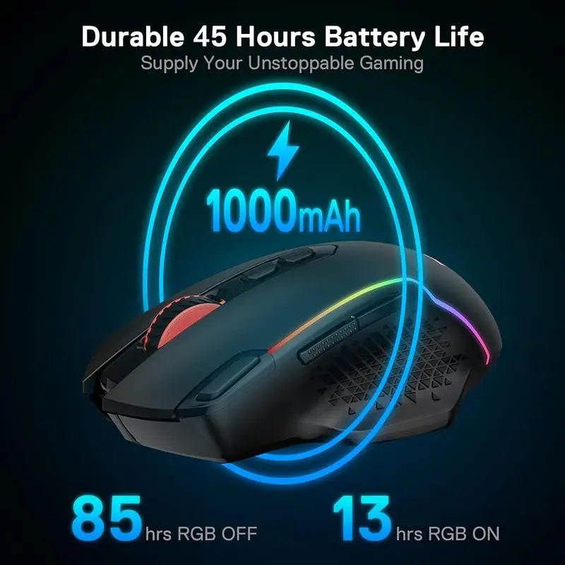 Rato Gaming Sem Fios Redragon M810 Pro, 10000 DPI, Rato Gamer com Fio c/ Tecla de Disparo Rápido, 8 Botões Macro, Preto/Branco