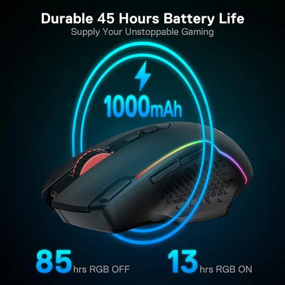 Rato Gaming Sem Fios Redragon M810 Pro, 10000 DPI, Rato Gamer com Fio c/ Tecla de Disparo Rápido, 8 Botões Macro, Preto/Branco