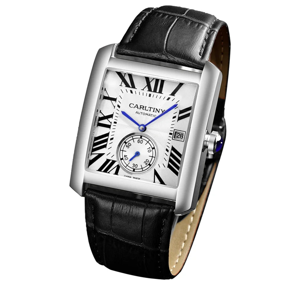 Montre automatique de luxe pour homme – Montre-bracelet mécanique, modèle élégant de grande marque, boîtier carré en acier inoxydable, étanche – CARLTINY