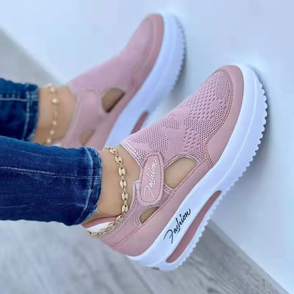Large Casual Single Shoes for Women 2025 New Summer Flat Bottom Breathable Casual Mesh Fashionable Thick-Soled Sports Shoes