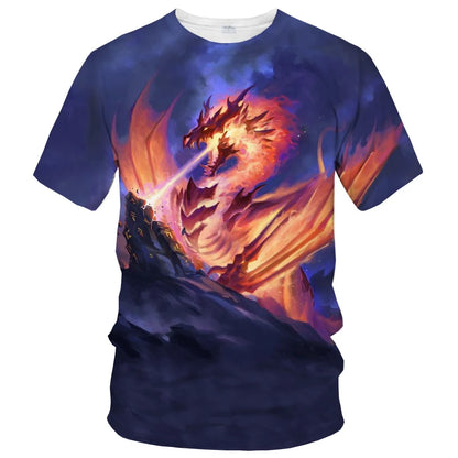 Summer fashion trend fun 3D printed dragon pattern creative casual soft and comfortable short-sleeved T-shirt