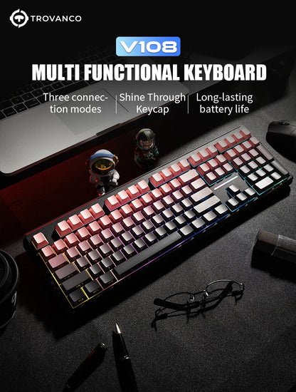 Tastiera Bluetooth V108 Pro Office a bassa rumorosità 2.4G cablata e wireless, layout completo con membrana retroilluminata RGB