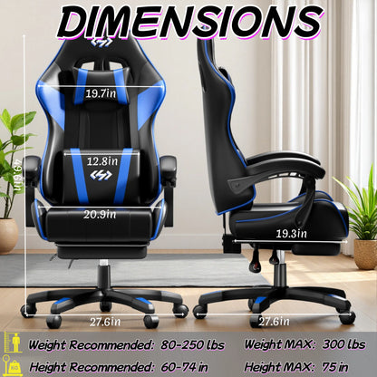 Cadeira gaming ergonómica, cadeira de escritório para computador com apoio para os pés e apoio de cabeça, cadeira de escritório para adulto com altura e encosto ajustáveis