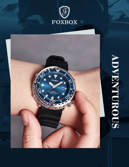 FOXBOX  Top Brand Fashion Diver Watch Men 50ATM Waterproof Date Clock Sport Watches Mens Quartz Wristwatch Relogio Masculino