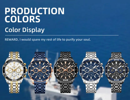 REWARD Mens Watches Waterproof  Luminous Quartz Wristwatch Business Stainless Steel Strap with gift box