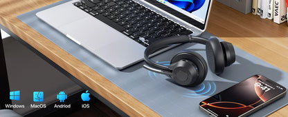 Bluetooth Headset V5.4 Wireless Headphones with Mic, Noise Cancelling Bluetooth Headset for Work, Office Calls, Zoom Meetings, Laptop & Mobile