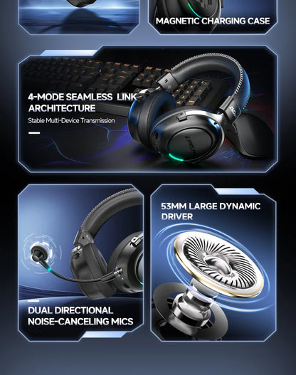 New Wireless Gaming Headphone, Bluetooth 6.0, 53mm Titanium Drivers, 7.1 Virtual Surround Sound, 15ms Zero-Latency, for PC/PS5/Mobile