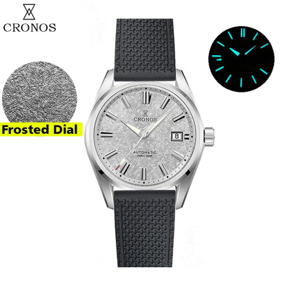 Cronos Men's Watch 39mm Automatic Wristwatch White Dial Solid Links Sapphire 10 ATM L6037M