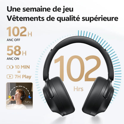 Auscultadores Over-Ear QCY H3S ANC Bluetooth 6.0 – Áudio Espacial Hi-Res LDAC, Cancelamento de Ruído Adaptativo -56dB, Auscultadores Sem Fios