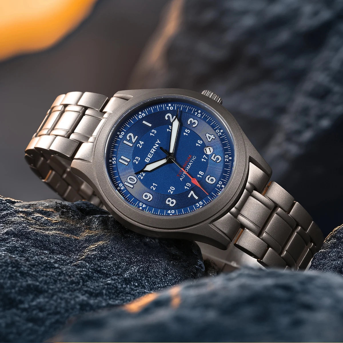 BERNY Titanium Automatic Men's Field Watches Date Sapphire Super Luminous Sports Easy Read Outdoor 10ATM Mechanical Watch