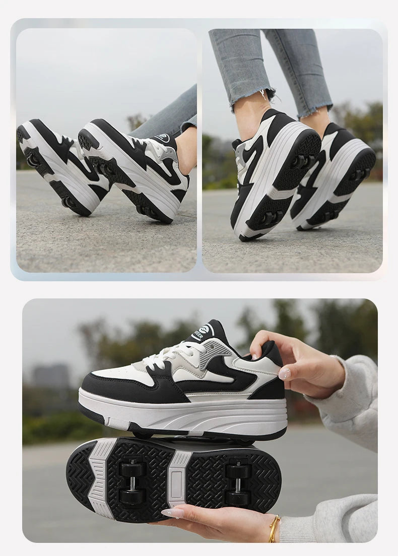 Children's Outdoor Sports Roller Skates Shoes Single Row Wheel Kids Sliding Shoes Four-Wheel for Boys and Girls