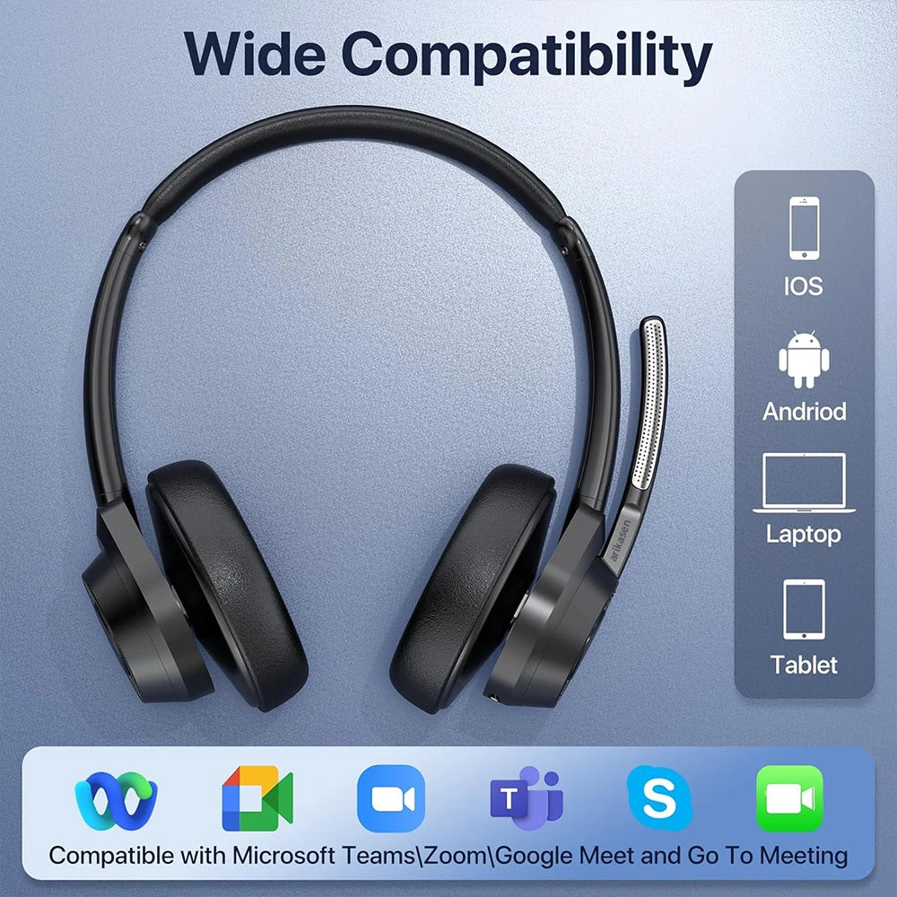 Bluetooth Headset V5.4 Wireless Headphones with Mic, Noise Cancelling Bluetooth Headset for Work, Office Calls, Zoom Meetings, Laptop & Mobile