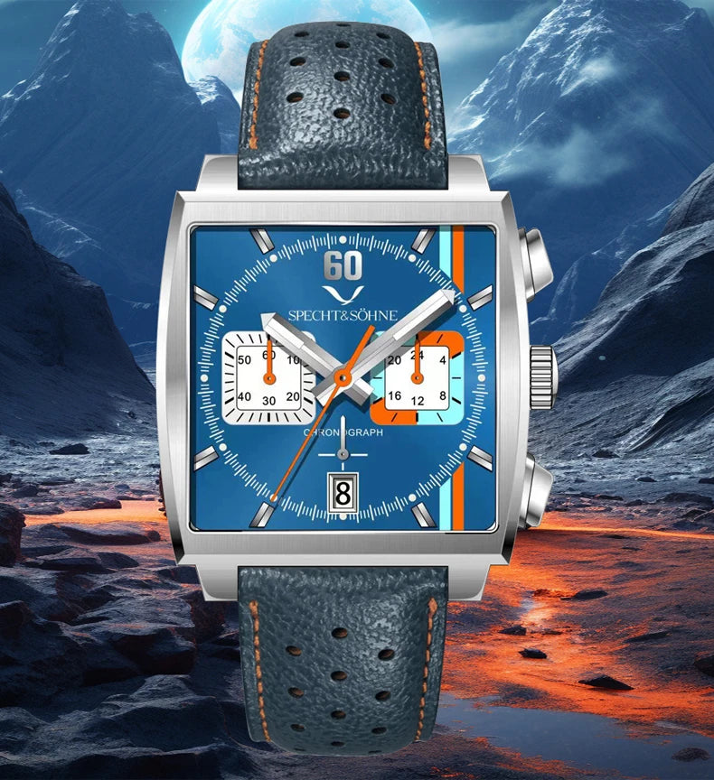 2024 Specht & Sohne New Classic Men's Quartz Watch Blue Color Stainless Steel Japan VK63 Movement Genuine Leather Montre Homme 39MM