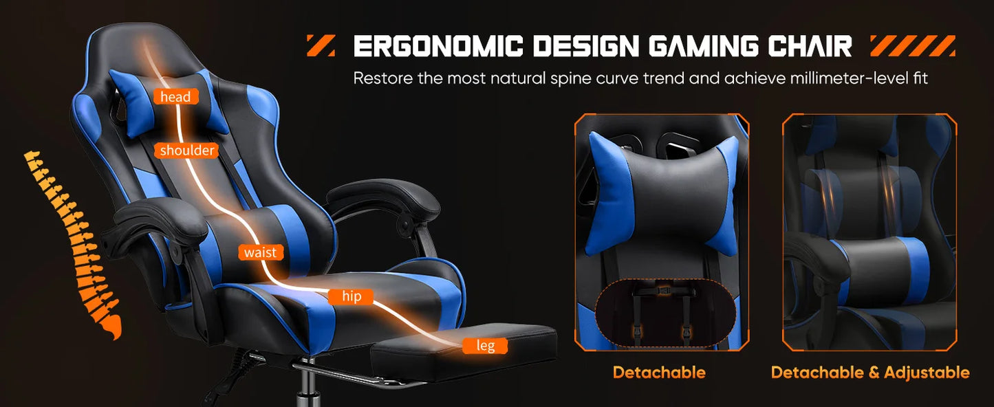 JHK Ergonomic Racing Gaming Chair Adjustable Swivel PU Leather with Headrest and Lumbar Support for Office Computer Living Room