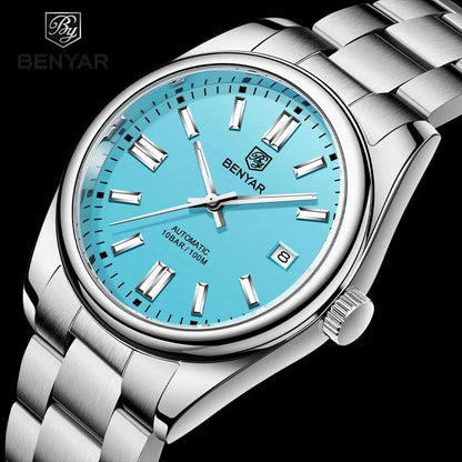 BENYAR 39mm Automatic Mechanical Watch Seagull Movt Men Stainless Steel 100M Waterproof Clock BWG-9 Luminous Reloj Hombre