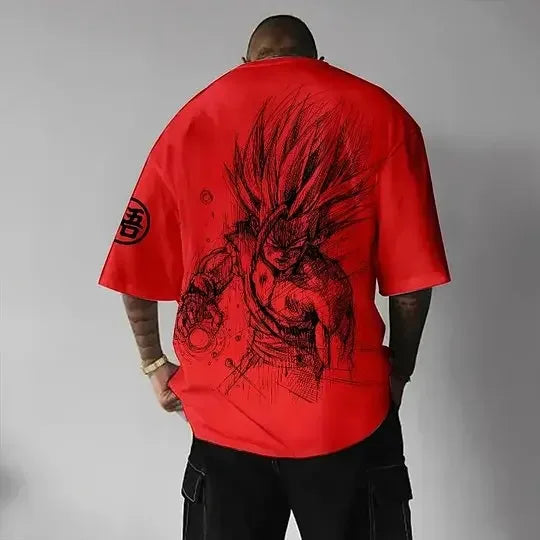 T-shirt da uomo Dragon Ball Animation estiva, nuova stampa fronte-retro, vestibilità ampia casual Harajuku, maniche corte trendy, top coordinato genitore-figlio
