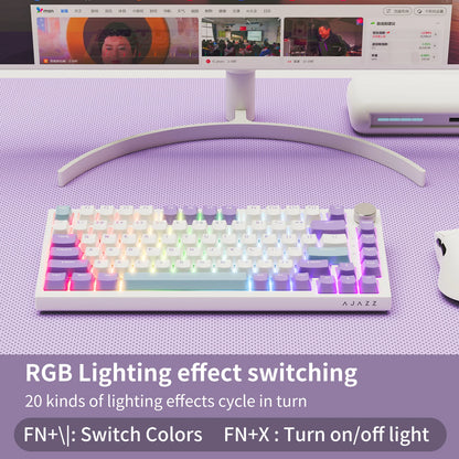 AJAZZ AK820 75% Wired Mechanical Keyboard: Hot‑Swappable, RGB/White/Ice‑Blue Backlit, Volume Knob Control | For Office & Gaming