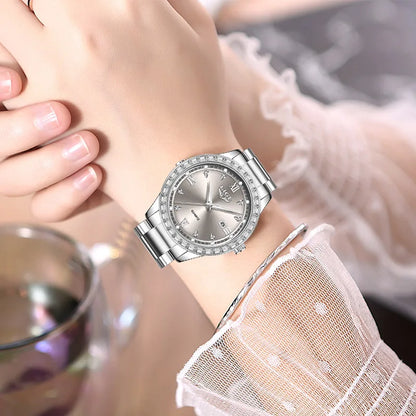 LIGE elegant women's watch Fashion waterproof clock luminous stainless steel business quartz watch for Women reloj de mujer+BOX