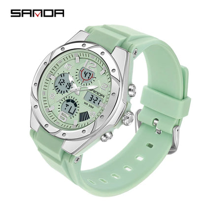 SANDA Top Brand New Lady Luxury Ms LED Digital Sport Watch Leisure Fashion Quartz Watch Women Girl Military 50M Waterproof Watch