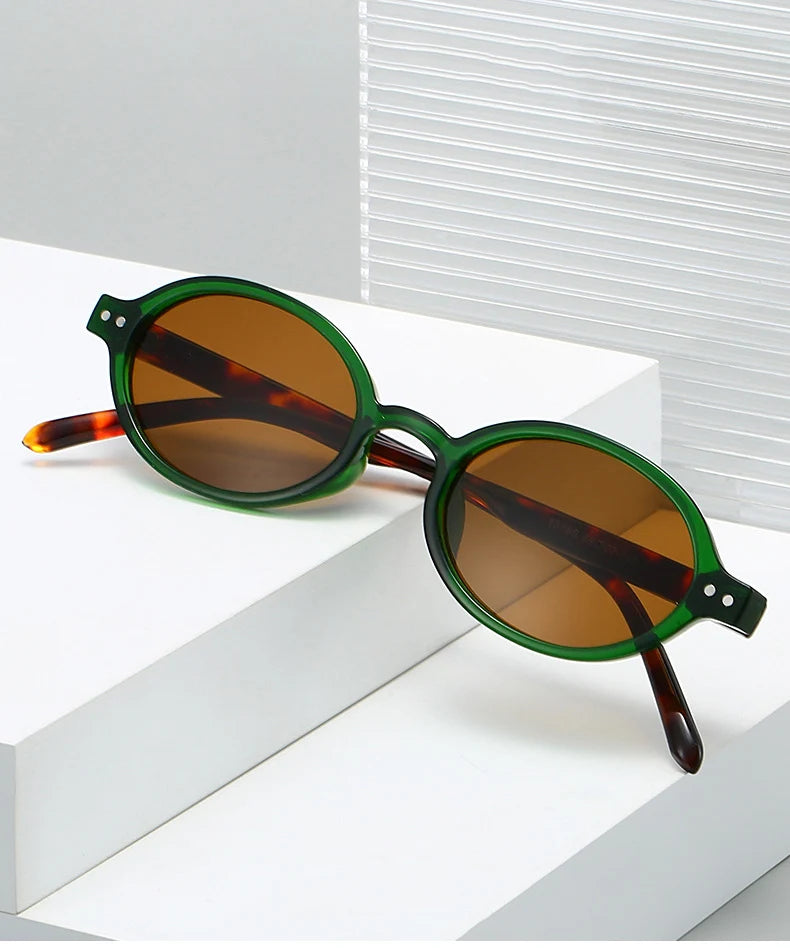SO&EI Retro Small Oval Sunglasses Women Fashion Rivets Leopard Men Punk Shades UV400 Sun Glasses