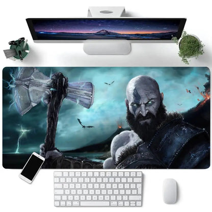 Game God Of War Kratos Mousepad Large Keyboard Desk Mat Gaming Mouse Pad LockEdge Non-slip Mat