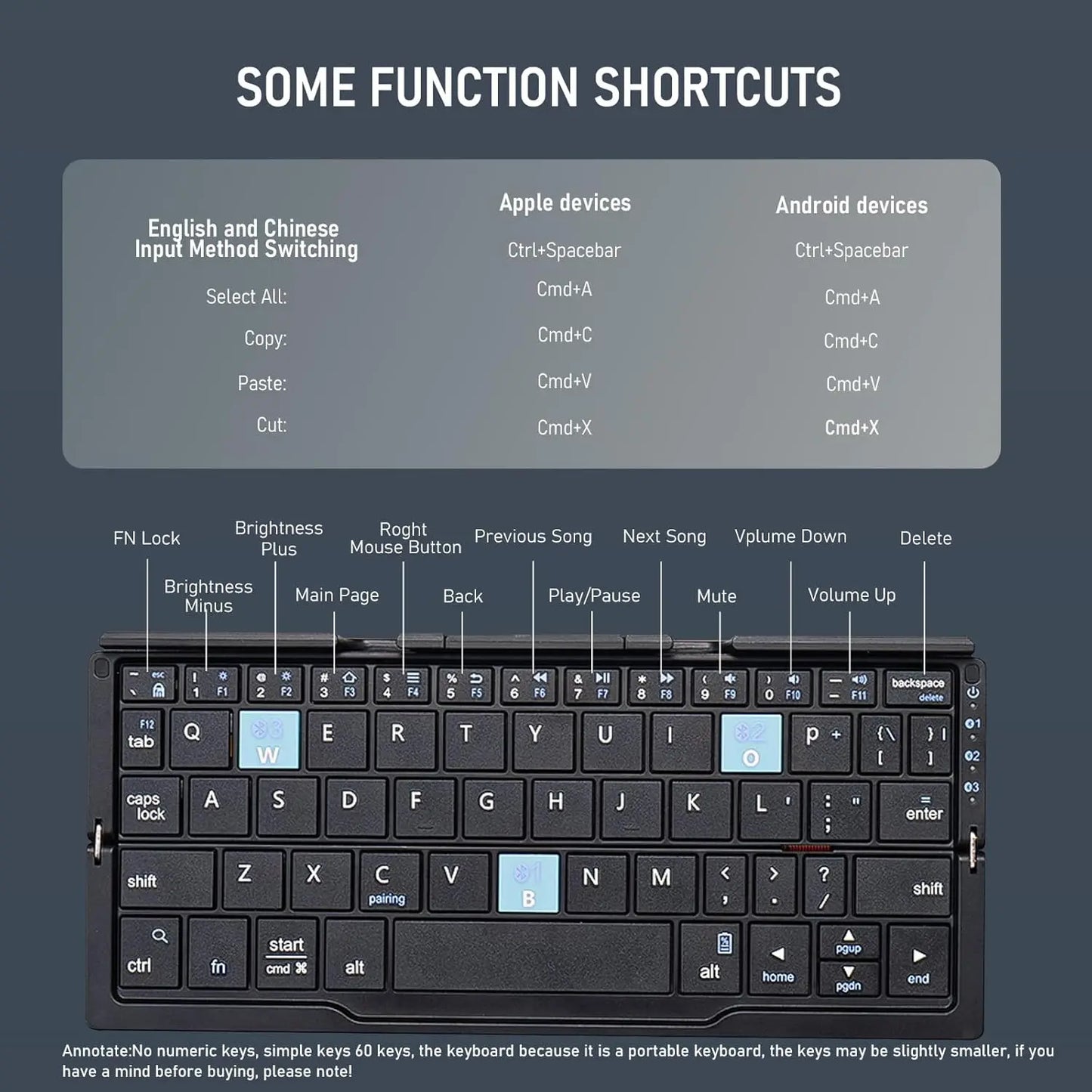 Teclado plegable Jomaa Bluetooth recargable para portátil, iPad y teléfono, mini teclado plegable portátil