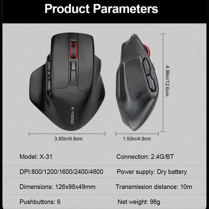 Rato Gaming E-YOOSO X-31 Pro USB Grande com Suporte Bluetooth 2.4G Sem Fios PAW3212 4800 DPI para Gamer, Computador Portátil e PC