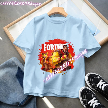 T-shirt blu in cotone per bambini Fortnites, maglietta a maniche corte Fortress Night per bebè, capo estivo cartoon per bambini e bambine, top kawaii, idea regalo