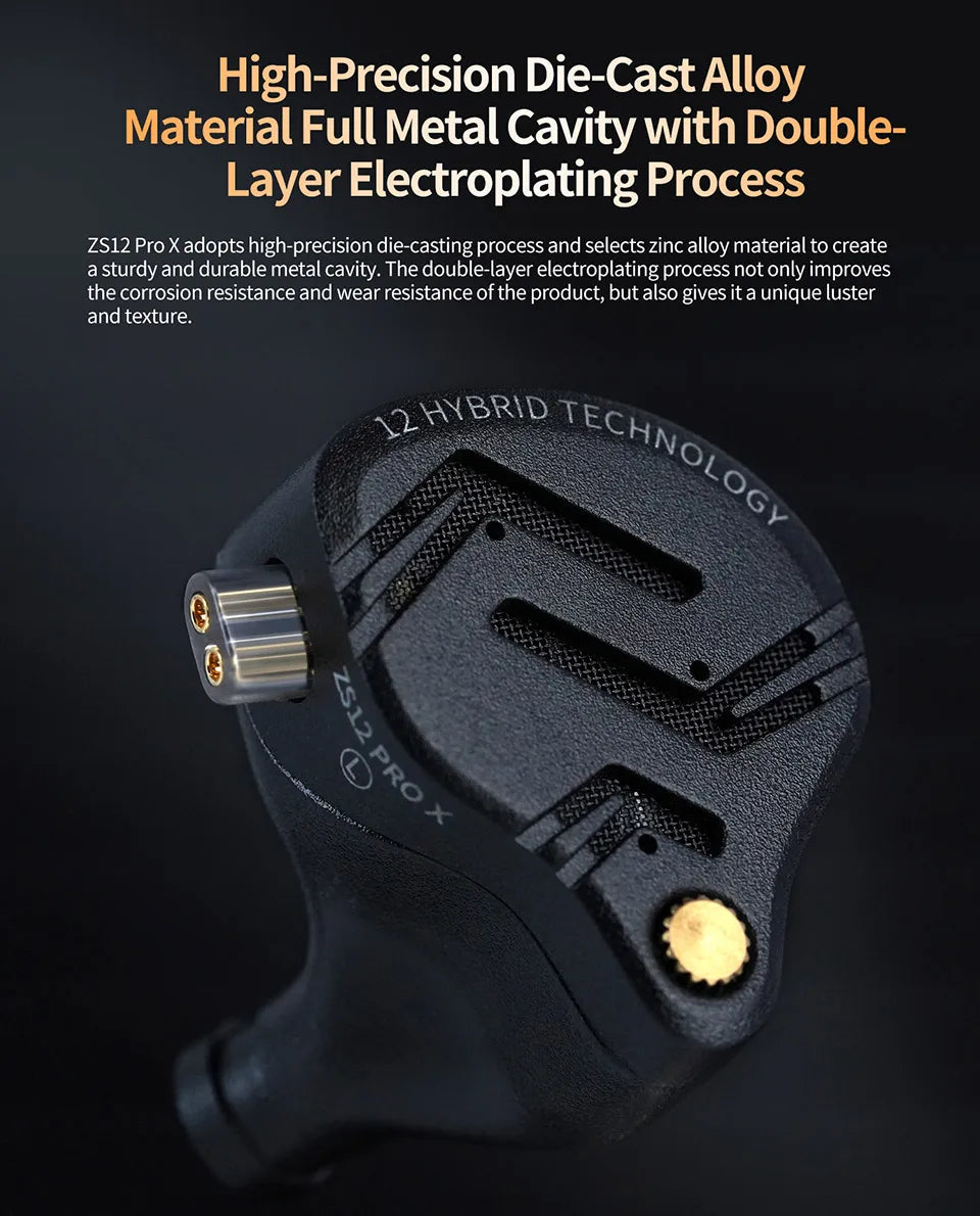 Auricolari IEM KZ ZS12 PRO X con tecnologia ibrida dinamica e armatura bilanciata, upgrade HiFi bassi, cuffie in-ear con cavo tuning