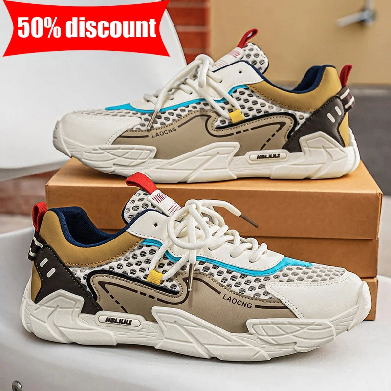 Men's Sports Shoes Summer Mesh Casual Fashion Lace-Up Walking Shoes 2026 New Youth Daily Commuting Comfortable Versatile Sneakers