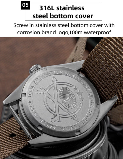 ADDIESDIVE 36mm Men's Analog Watch Bubble Mirror Glass 100m Waterproof Luminous Watch Simple men Quartz Watches with Nylon Strap