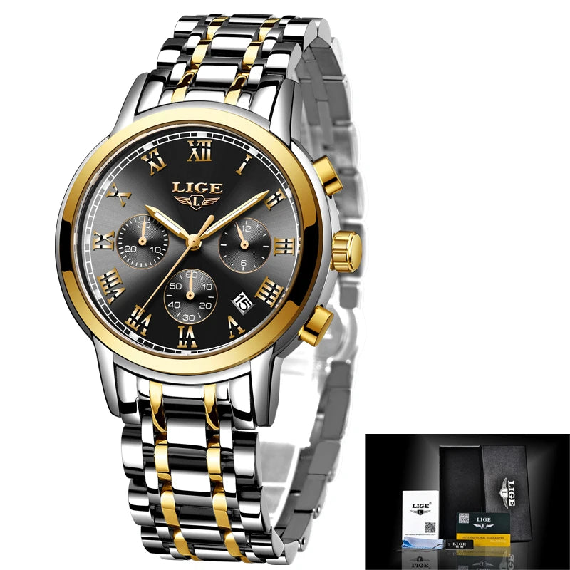 LIGE New Fashion Luxury Women Watch Waterproof Quartz Ladies Watches Business Steel Band Casual Bracelet Date Clock Wristwatches