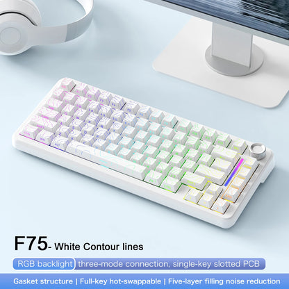 75% Hot Swap Gaming Keyboard Wireless FREEWOL F75 RGB Mechanical Keyboard with Metal Knobs AULA F75 Same Model, Tri-Mode, 4000 mAh