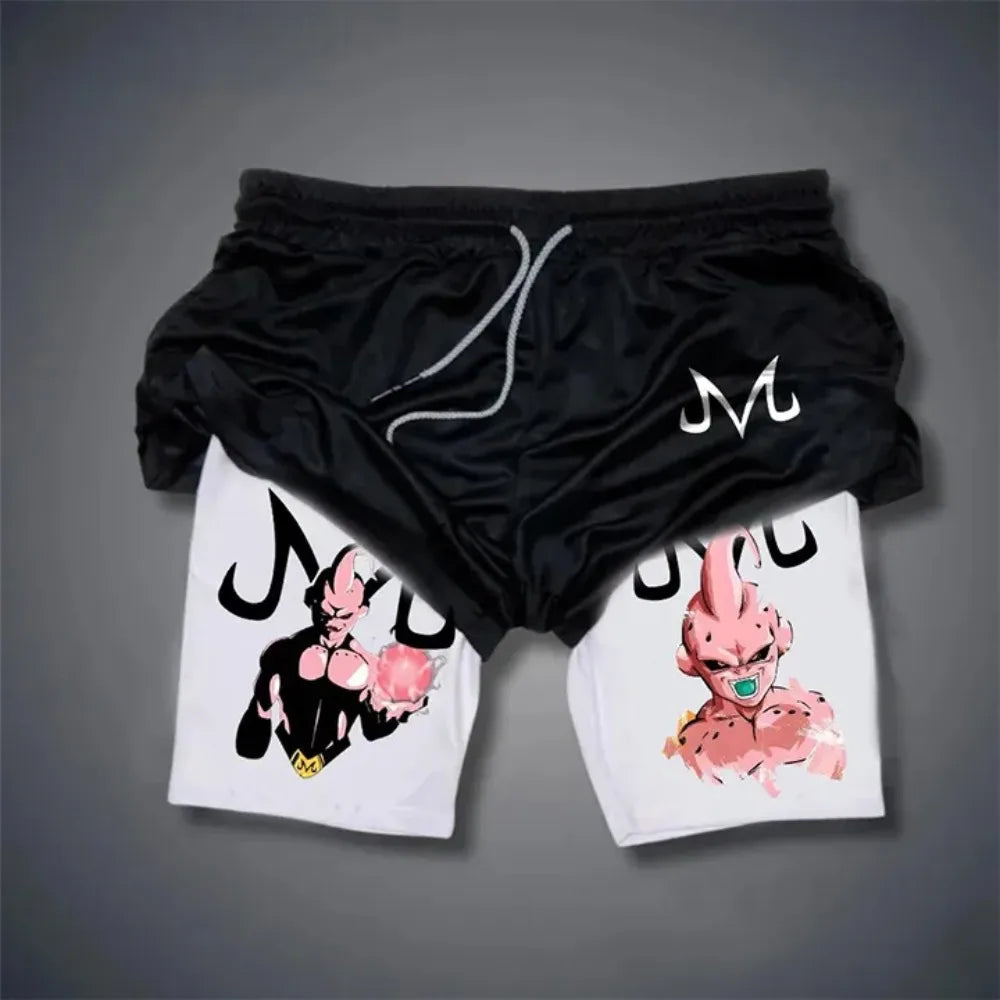 2026 Summer Dragon Ball  Goku Wolf Samurai 2-in-1 Gym Shorts 100% Cotton Oversized Fitness Retro Streetwear Unisex  Adults Kids
