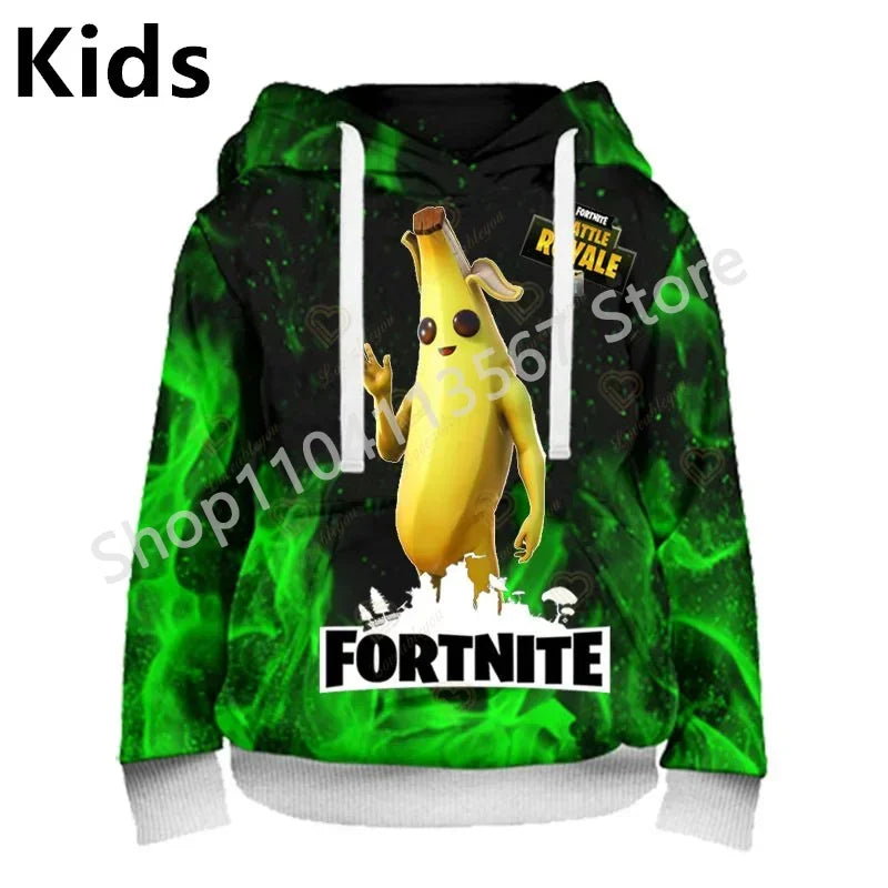 Sudaderas con capucha Llama Battle Royale F-Fortnited con estampado 3D para hombre, mujer y niños, sudaderas para niño y niña, pulóver streetwear verde