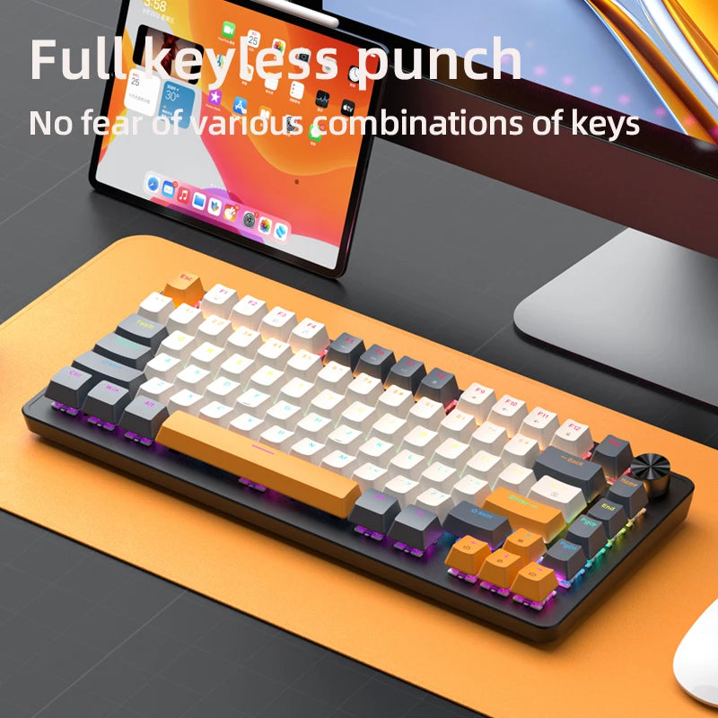 APAYADO 75% Gaming Keyboard Wired with Metal Knob, Hot-Swap K82 Black Mechanical Keyboard, ABS Transparent Character RGB